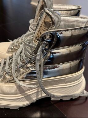 Alexander McQueen Silver Metallic Platform Ankle Boots